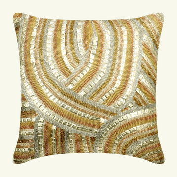 Gold Silk Beaded 16"x16" Throw Pillow Cover - Starlight Glimmer