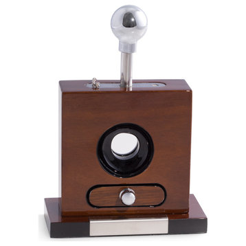 Lacquered "Walnut" Wood and Stainless Steel Table Top Guillotine Cigar Cutter