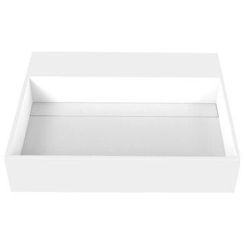 Juniper Wall Mounted Countertop Concealed Drain Basin Sink, White, 24", Center Basin, No Faucet Hole