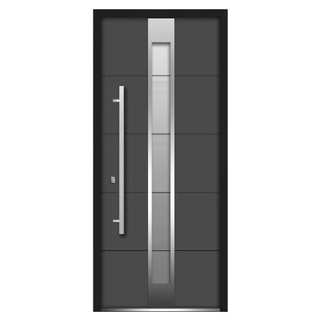 Extry Prehung Frosted Glass Steel Door / Deux 1717 Gray Graphite / Modern Exter,