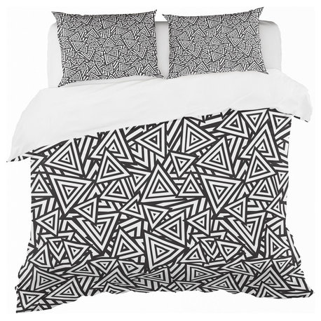 Black and White Triangular Rhythm Modern Duvet Cover, Twin