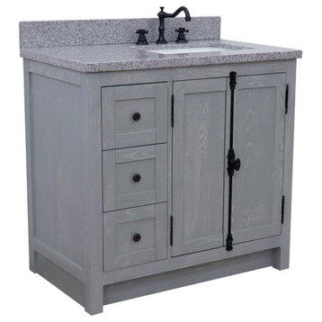 37" Vanity, Gray Ash With Gray Granite Top, Right Doors/Right Rectangle Sink