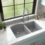 Karran USA - Karran Undermount Quartz 32" 60/40 Double Bowl Kitchen Sink, Grey - With its convenient large bowl and handy small bowl, this design is both functional and elegant. Karran quartz sinks are extremely durable and are engineered to stand up to the toughest daily kitchen tasks. This undermount design is available in a selection of 6 elegant color choices to compliment any decor.