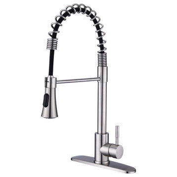 Commercial Spring Kitchen Faucet with Dual Function Sprayhead, Brushed Nickel