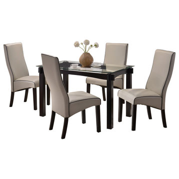 Pilaster Designs, Wood and Glass Dining Dinette Set, Table and 4 Chairs, Gray