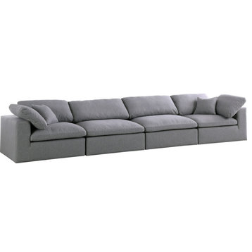 Serene Linen Textured Fabric Deluxe Comfort 4-Piece Modular Sofa, Grey