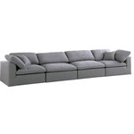 Meridian Furniture - Serene Linen Textured Fabric Deluxe Comfort 4-Piece Modular Sofa, Gray - There's lots to love about the Serene linen textured deluxe cloud-like comfort modular collection, and this piece is not an exception. The soft Gray linen textured fabric is cozy and sleek to the touch while the overstuffed down/feather cushions provide gentle support so you can relax and unwind like a VIP. Customize your seating with this modular set by adding the pieces you like most. Latches under each piece make it easy to snap them into position for a look that's modern yet welcoming.