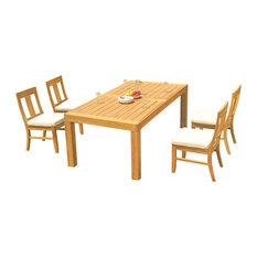 5-Piece Outdoor Teak Dining Set, 86" Rectangle Table, 4 Osbo Armless Chairs