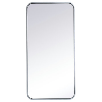 Soft Corner Metal Rectangular Mirror 18X36", Silver