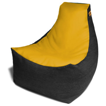 Pixel Gamer Bean Bag Chair, Premium Vinyl/Dark Denim, Yellow