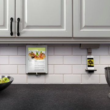 adorne® Modular Tracks installed under cabinets with Tablet Cradle and Digital M