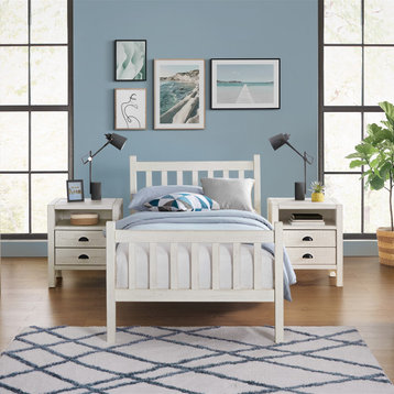 Windsor 3-Piece Wood Bedroom Set with Slat Twin Bed, Driftwood White, Twin