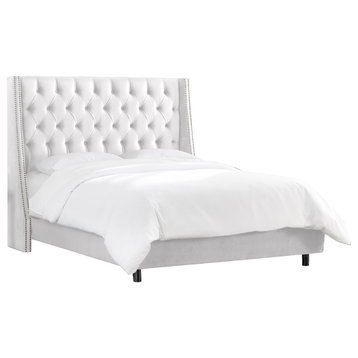 Williams Queen Nail Button Tufted Wingback Bed, Mystere Snow