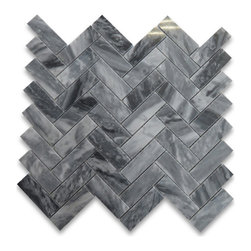 Stone Center Online - Bardiglio Gray Dark Grey Marble 1x3 Herringbone Mosaic Tile Polished, 1 sheet - Mosaic Tile