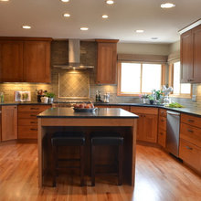 wood cabinets, wood floor