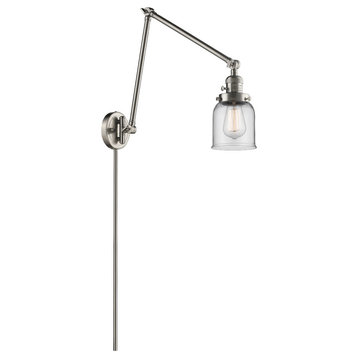 Small Bell 1-Light LED Swing Arm Light, Satin Nickel, Glass: Clear