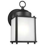 Generation Lighting Collection - New Castle 1-Light Outdoor Wall Lantern, Black - The Sea Gull Lighting New Castle one light outdoor wall fixture in black enhances the beauty of your property, makes your home safer and more secure, and increases the number of pleasurable hours you spend outdoors. The petite proportions and transitional accents of the New Castle outdoor lighting collection by Sea Gull Lighting make these one-light outdoor wall lanterns a versatile selection for your home. Offered in White, Polished Brass, Antique Brushed Nickel, Antique Bronze and Black finishes, in either Satin Etched or Clear glass. Clear bulbs are recommended to use for the best aesthetics for the Clear glass fixtures. Both incandescent lamping and ENERGY STAR-qualified LED lamping options are available for those fixtures with the Satin Etched glass. And the Clear glass fixtures can easily convert to LED by purchasing LED replacement lamps sold separately.