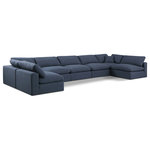 Meridian Furniture - Comfy Upholstered U-Shaped Modular Sectional, Navy, 7-Piece: 5 Armless Chair, 2 Corner Chair, Linen Textured Fabric - Give your space a whole new look with this navy Comfy linen textured fabric sectional. This handsome sectional fits nicely with other items in the Comfy collection and is a versatile seating option designed for adaptability, comfort and style. Wrapped in rich navy durable linen textured fabric upholstery, this sectional offers a plush embrace of overstuffed down feather cushions, carefully crafted to deliver the highest level of comfort. The perfect seat for creating an oasis for relaxation, this sectional has thick foam surrounding its frame for added support and coziness.