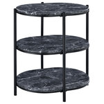 OSP Home Furnishings - Renton 3-Tier Oval Table With Black Marble Shelves and Black Frame - Elevate any room with the Renton 3-Tier Oval Table. The 3-shelf design is ideal for holding a lamp, displaying your treasures and favorite books. Place a pair next to a sofa to make a beautiful statement or complete the perfect guestroom with a side table that is both elegant and durable. Easy assembly makes this accent table the easy choice.