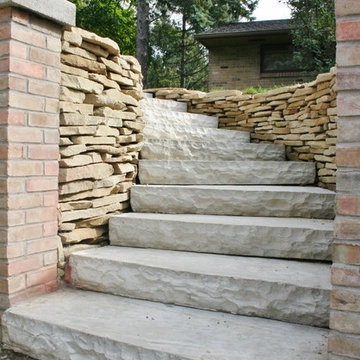 Faux Limestone Steps And Rebuilt Retaining Wall