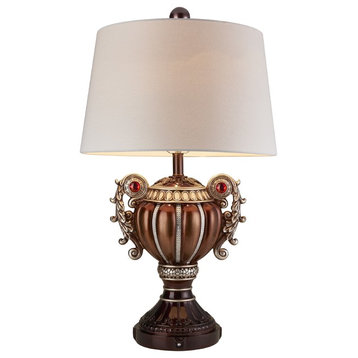 29.5" Tall "Delicata" Polyresin Urn-Shaped Table Lamp, Reddish Bronze