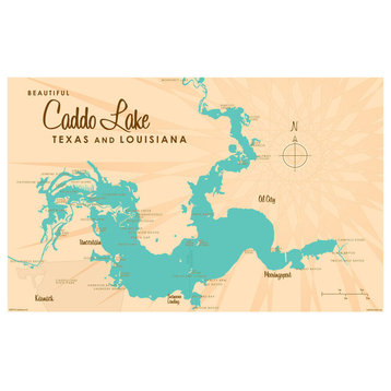 Lakebound Caddo Lake Tx Louisiana Map Art Print, 24"x36"