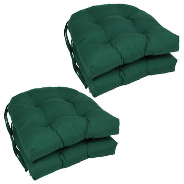 16" Solid Twill U-Shaped Tufted Chair Cushions, Set of 4, Forest Green