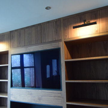 Media Unit with Crown-Cut Walnut, LED Strip Lighting and a Bio-Ethanal Fireplace