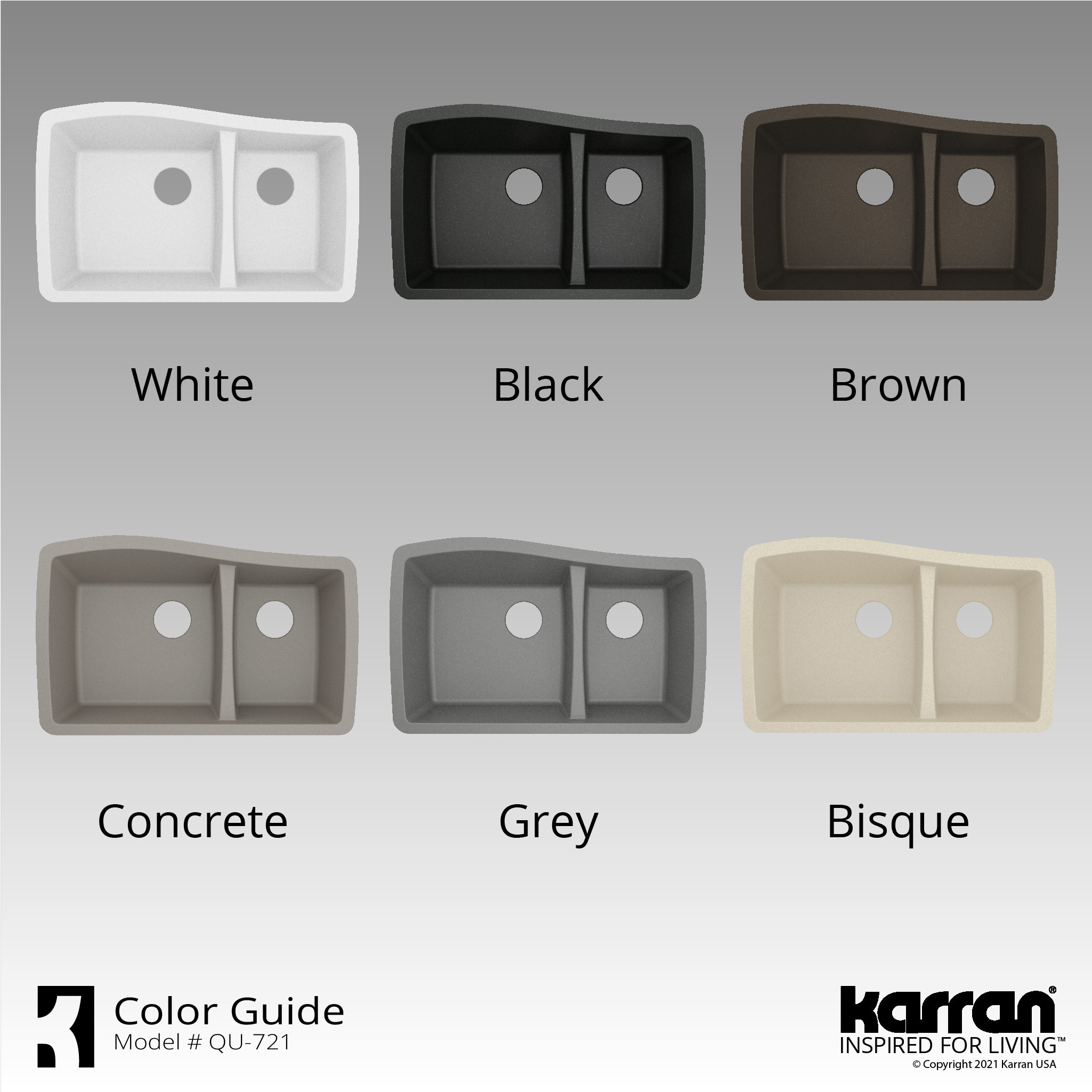 Karran Undermount Quartz 33" 60/40 Double Bowl Kitchen Sink, White