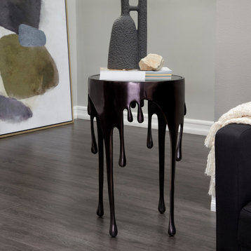 Black Aluminum Contemporary With Tempered Glass Top Accent Table 16" x 16" x 25"