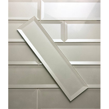 Forever 4 in x 16 in Reverse Bevel Glass Subway Tile in Glossy Eternal White