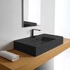 Matte Black Ceramic Wall Mounted or Vessel Sink With Counter Space, No Hole