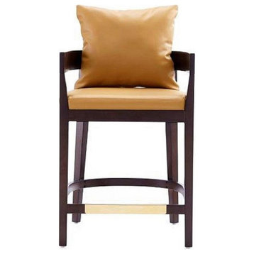 Manhattan Comfort Ritz 26.5" Faux Leather Counter Stool in Camel/Walnut