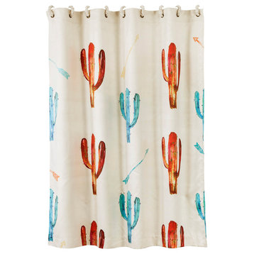 Printed Cactus Shower Curtain and Shower Rings Set