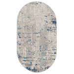 Nourison - Nourison Quarry 3' x 5' Oval Ivory Grey Blue Modern Indoor Rug - Invite movement and depth to your space with this blue and grey abstract rug from the Quarry Collection. Pools of neutral colors tie together the various elements of your room without being overpowering, while the low-profile construction lays flat quickly and does not shed. Made from a softly textured blend of polypropylene and polyester yarns designed to hide dirt and the regular wear of family life. Choose from a variety of shapes and sizes to decorate any space including the living room, hallway, entryway, dining room, and kitchen.