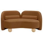 Meridian Furniture - Daphne Upholstered Chair/Loveseat/Sofa, Saddle, Velvet, Loveseat - A cloud-like oasis of comfort, the Daphne saddle velvet loveseat is a modern sensation. Its plush upholstery invites you to sink in and relax, while the curved design offers both support and opulence. The loveseat's unique silhouette is complemented by a choice of black or natural wooden legs, allowing you to customize it to your personal taste. Whether you're looking for a stylish accent piece or a comfortable spot to unwind, the Daphne loveseat is the perfect choice.