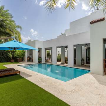 Tropical Back Yard with Pool and Artificial Grass Lawn
