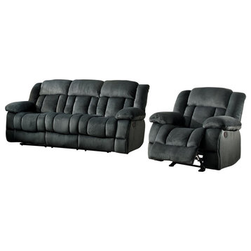 2-Piece Latona Double Reclining Sofa, Glider Chair, Charcoal Microfiber