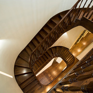 White oak stairs with handrail and wood balusters