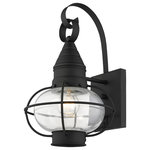 Livex Lighting - Newburyport 1-Light Wall Lantern, Black - The Newburyport outdoor wall lantern boasts classic nautical and railway styling with a beautiful hand blown clear glass globe and a black finish over the solid brass construction.