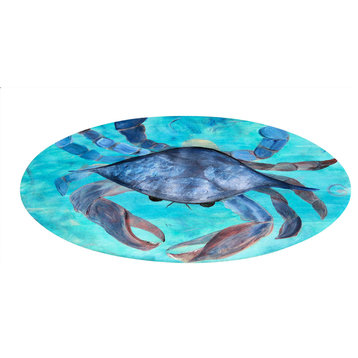 Blue crab coastal home chenille area rugs., 5 Foot Diameter Round