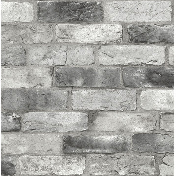 NUS3550 London Brick Peel & Stick Wallpaper in Grey Black Off White