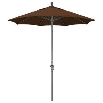 7.5' Grey Collar Tilt Lift Fiberglass Rib Aluminum Umbrella, Olefin, Teak