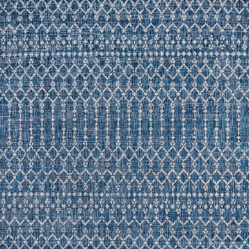 Ourika Moroccan Geometric Indoor/Outdoor Rug, Navy/Light Gray, 5'3" Square