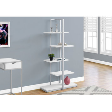 Bookshelf, Bookcase, Etagere, 5 Tier, 60"H, Office, Bedroom, Metal, White/Silver