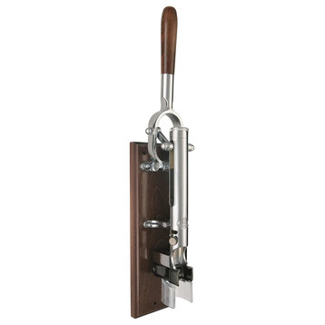 Professional Wall-Mounted Corkscrew with Wood Backing, Chrome Plated