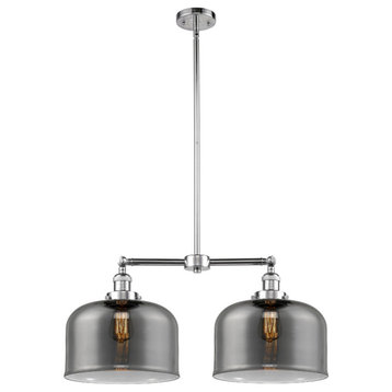Large Bell 2-Light Chandelier, Polished Chrome, Glass: Plated Smoked