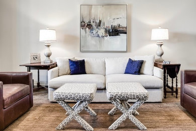 Inspiration for a timeless family room remodel in Austin with beige walls
