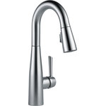 Delta - Delta Essa Single Handle Pull-Down Bar / Prep Faucet, Arctic Stainless - Delta MagnaTite Docking uses a powerful integrated magnet to pull your faucet spray wand precisely into place and hold it there so it stays docked when not in use. Delta faucets with DIAMOND Seal Technology perform like new for life with a patented design which reduces leak points, is less hassle to install and lasts twice as long as the industry standard*. Kitchen faucets with Touch-Clean  Spray Holes  allow you to easily wipe away calcium and lime build-up with the touch of a finger. You can install with confidence, knowing that Delta faucets are backed by our Lifetime Limited Warranty.  *Industry standard is based on ASME A112.18.1 of 500,000 cycles.
