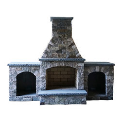 Stoneliving Custom 34" Fireplace with Hearth and Log Housings - Outdoor Fireplaces